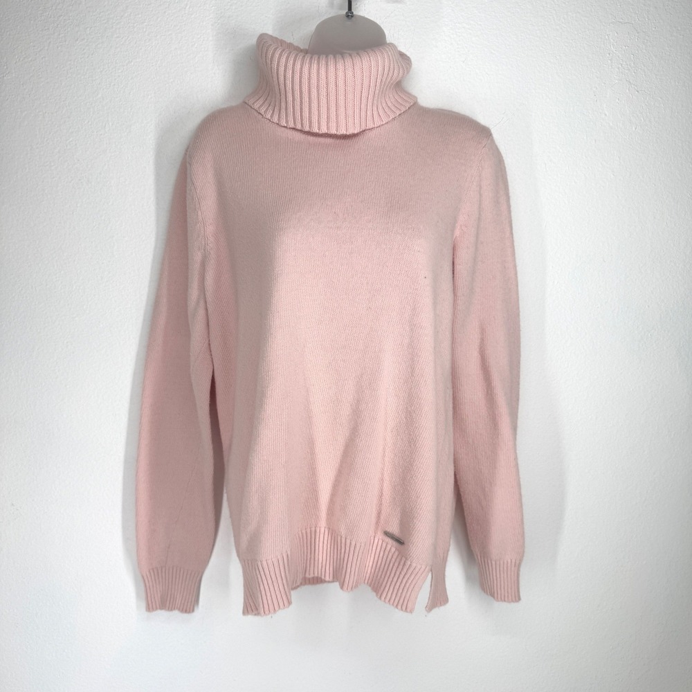Ralph Lauren Pink Turtleneck Cotton Blend Sweater Size L Preppy Soft Girl Ribbed